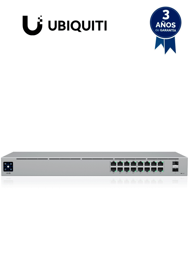 Switch Ubiquiti USW-16-POE 16 Puertos 8 Puertos PoE 802.3af/at 8 Puertos Gigabit 2 Puertos 1Gbps SFP 42W Display