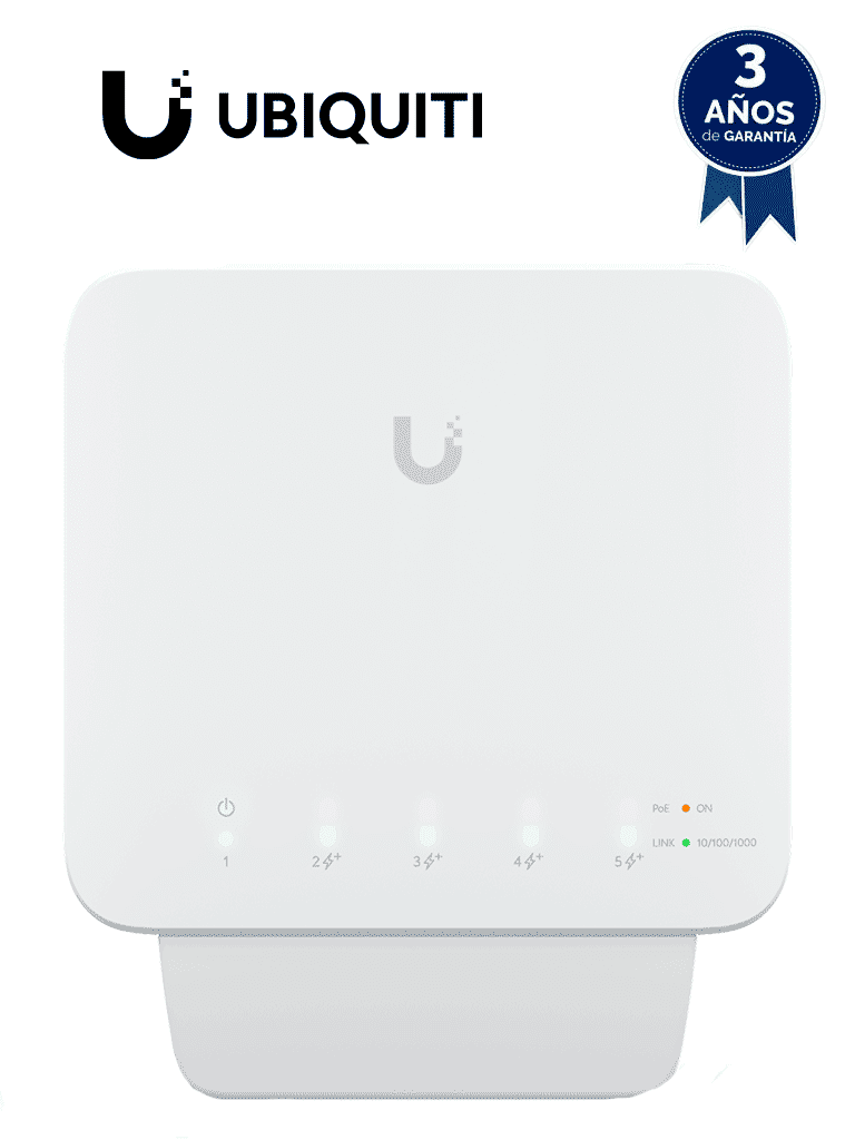 Switch UBIQUITI USW-FLEX IP55 5 Puertos 10/100/1000 con 1 PoE 802.3af/at/bt y 4 PoE 802.3af, Compatible con Inyector PoE-50-60W, UTP7201GE-PSE60