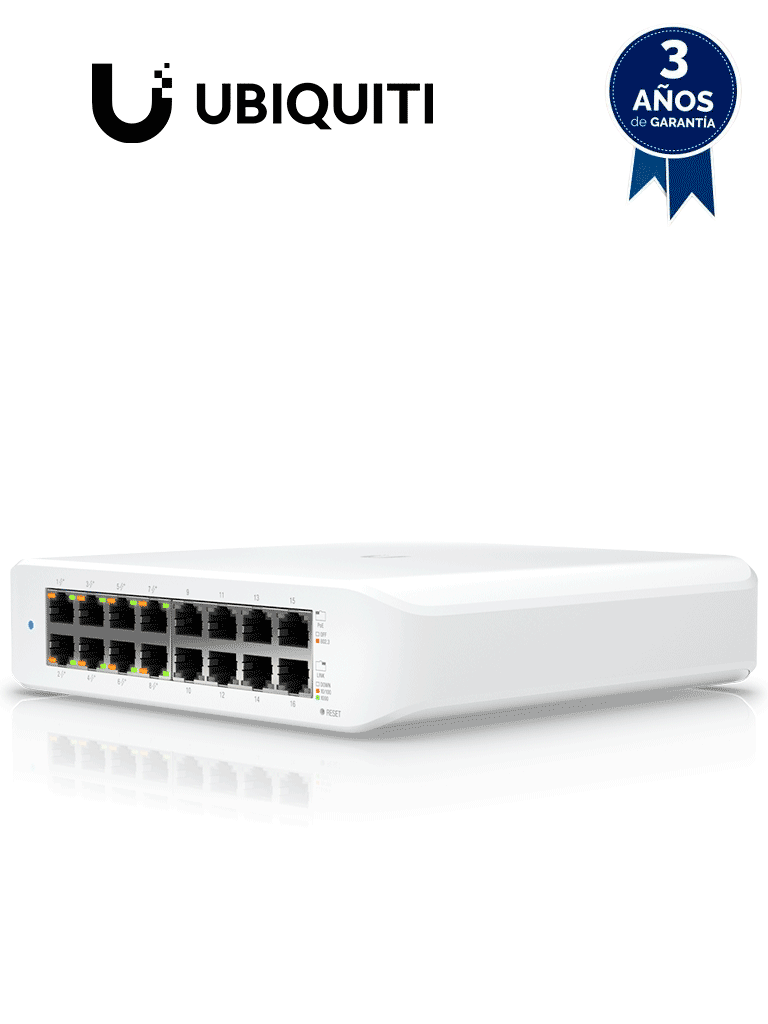 Switch Ubiquiti USW Lite 16 PoE, 16 Puertos 10/100/1000 Mbps, 8 Puertos 802.3af/at, 45W POE