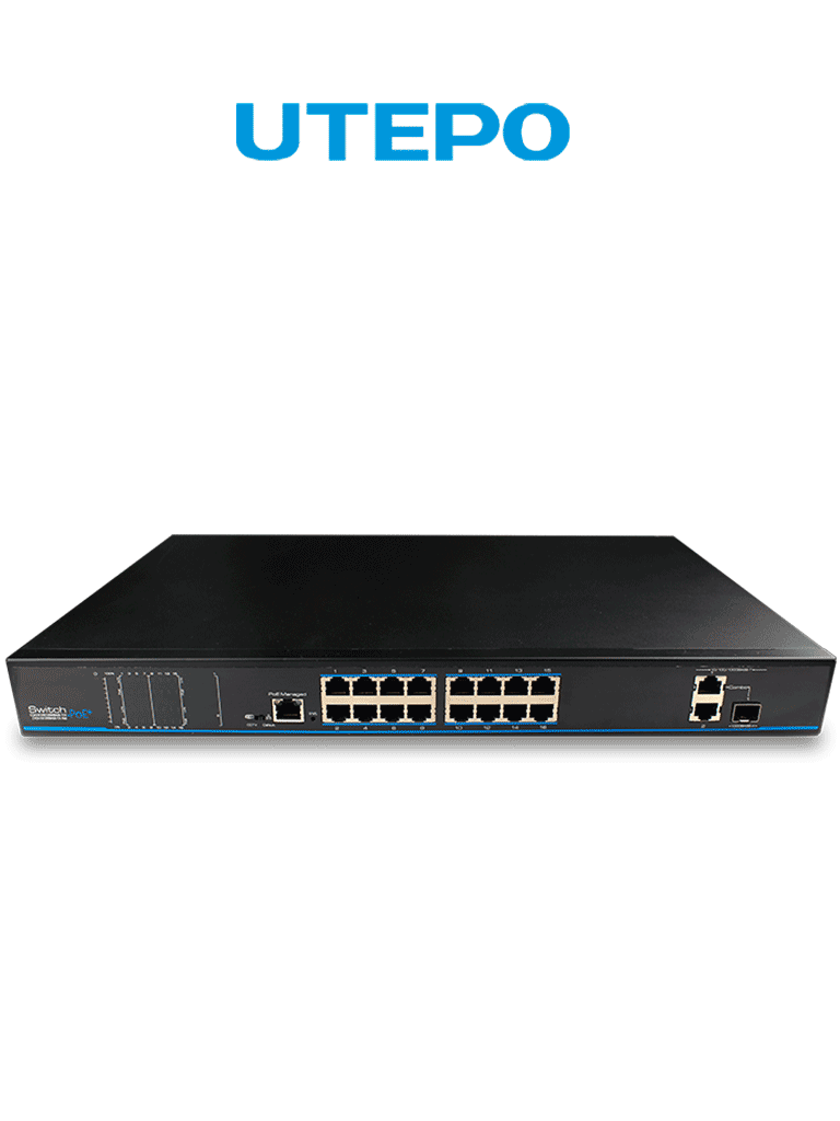 Switch PoE UTEPO 16 Puertos Fast Ethernet, 1 Combo Gigabit SFP/RJ45, 1 Gigabit RJ45, 802.3af/at, 180W