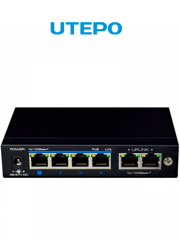 Switch UTEPO UTP3GSW04TP60 Gigabit PoE 4 Puertos, 2 RJ45, Modo CCTV, PoE 60W