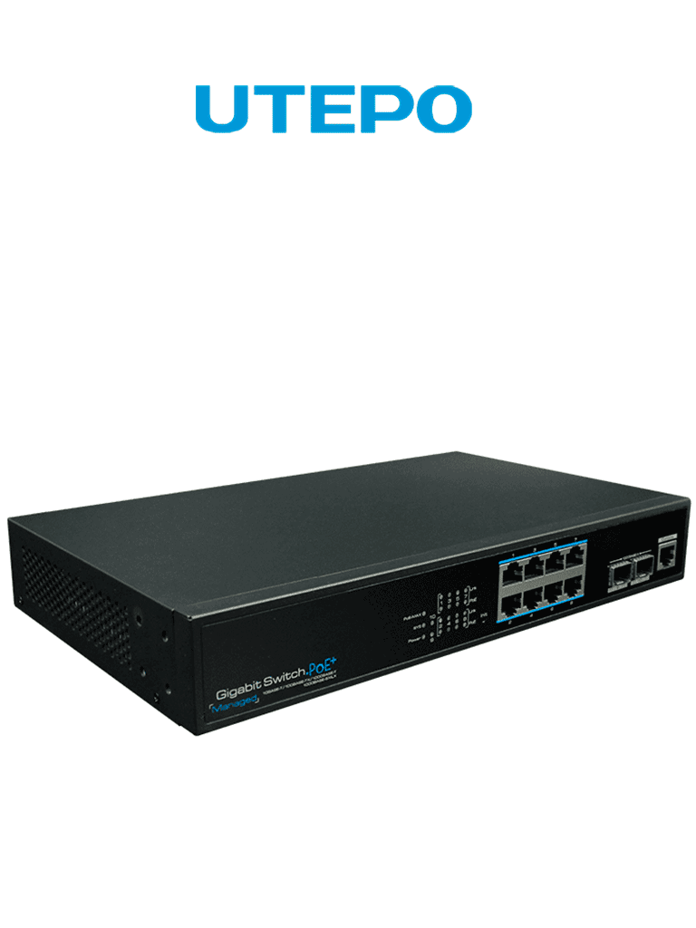 Switch Gigabit PoE Administrable UTEPO UTP3-GSW0802S-MTP150 - 8 Puertos PoE 802.3af/at, 2 Puertos SFP, 135W POE