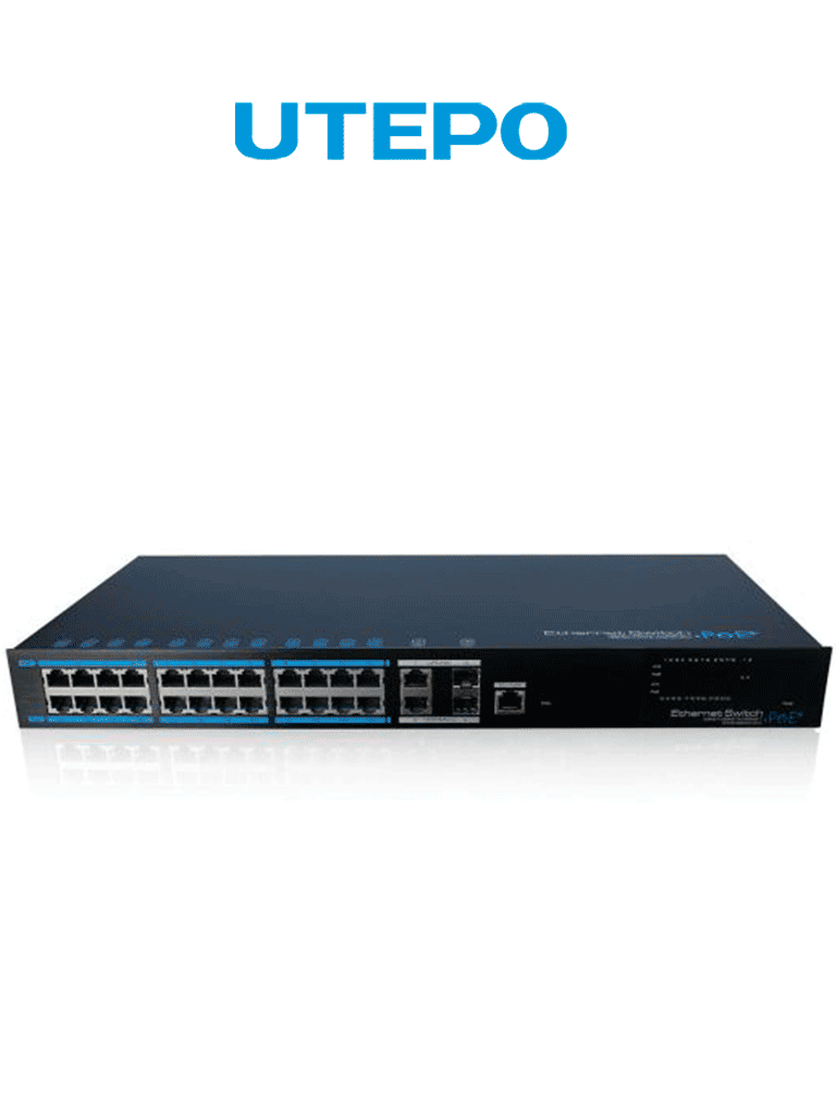 Switch PoE Industrial UTEPO UTP7224EPOEL2 - 24 puertos FE AF/AT, 390W, 2 puertos GE, SFP uplink