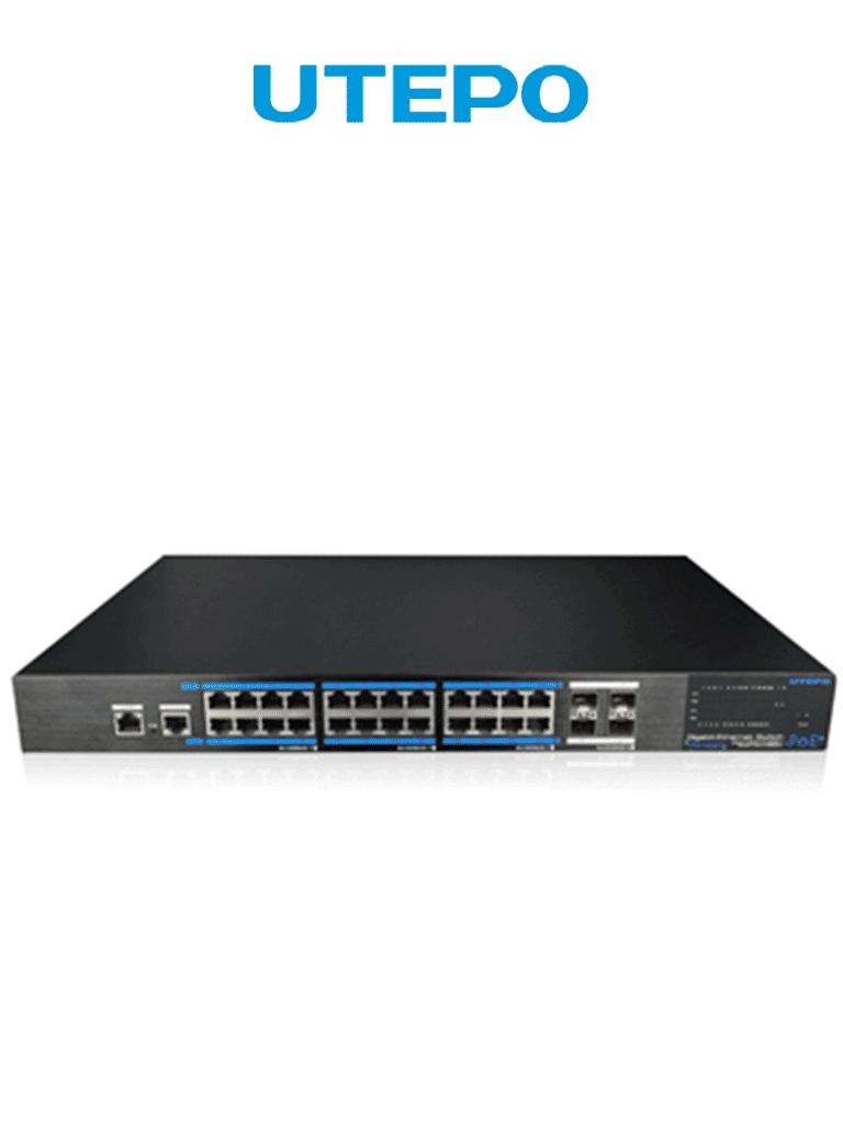 UTEPO Switch gigabit poe administrable, capa 2, 24 puertos poe gigabit rj45, 4 puertos sfp gigabit, 802.3af&at, poe 390w, fast ring UTP7524GE-POE-4GF