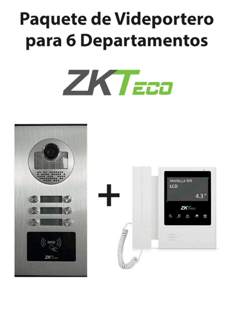 Videoportero ZKTeco VE06A01PAQ4P - 6 Departamentos, Monitor VDPIB4 4.3", Paquete Completo