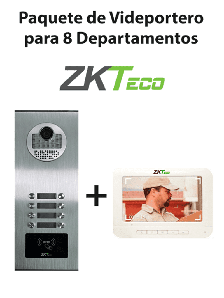 Videoportero ZKTeco VE08A01PAQ7P - 8 Departamentos, Monitor VDPIB3 7", Paquete Completo
