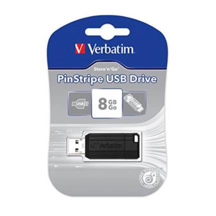 MEMORIA VERBATIM PINSTRIPE USB 8GB NEGRO, 3.0, 100MB/s, 2.0 x 8.4 x 54mm
