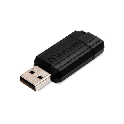 Memoria USB Verbatim PinStripe de 64GB, USB 2.0, Color Negro, Compacta