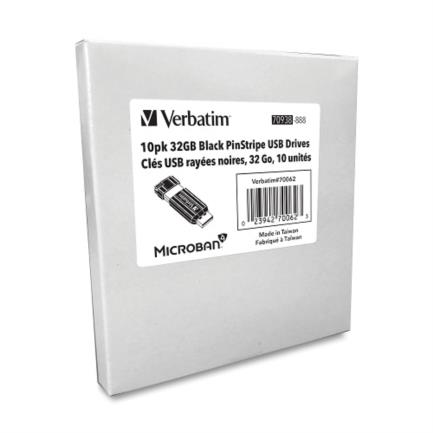 Memoria Flash VERBATIM USB PinStripe 32 GB, USB 2.0, Pack 10 unidades