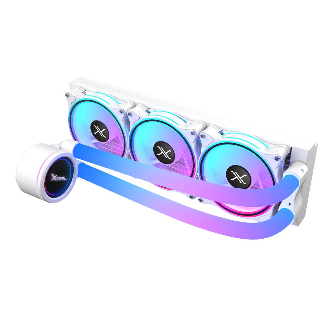 XZCO414W - Enfriamiento Liquido Xzeal 360mm Redondo XZ414 para CPU 3 Fan x120mm Mangueras ARGB 3 pines + PWM 4 pines + Seguro para INTEL/AMD Blanco
