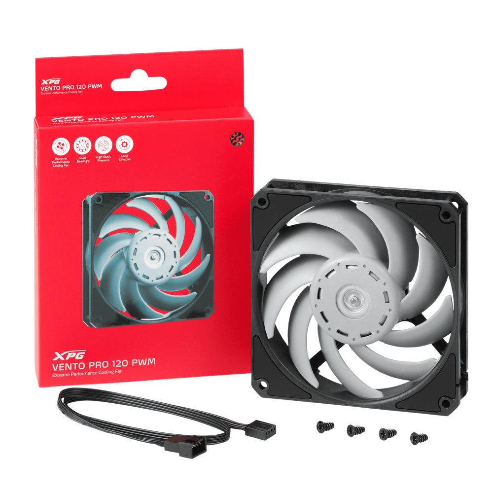 Ventilador 120 PWM Vento Pro XPG, 120mm, 4 Pines, Negro