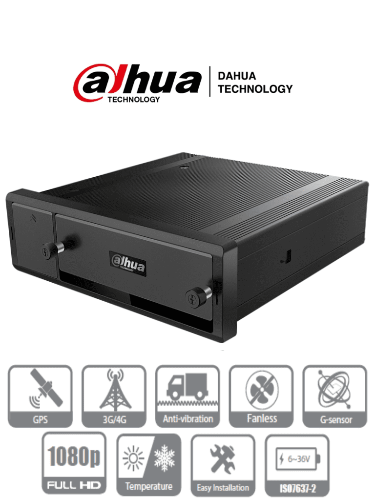 DVR Móvil Dahua MXVR4104-GFW, 4 Canales HDCVI 1080p, 4 Canales IP H.265, GPS, 4G, WiFi, 1 HDD 2.5", 2TB, 1 Tarjeta SD 256GB, HDCVI/AHD/TVI/CVBS/IP