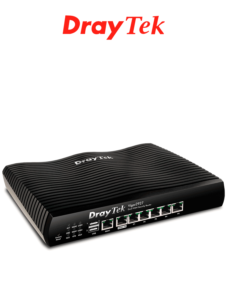 Ruteador DRAYTEK VIGOR2927 Multi-WAN 1 puerto WAN GE, 1 LAN/WAN intercambiable, 5 LAN GE, 50 VPN, 2 USB