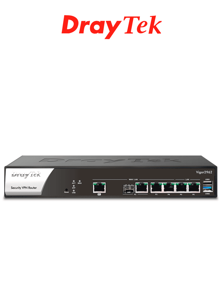 Ruteador DrayTek VIGOR2962 Multi-WAN, 200 túneles VPN, 1 puerto WAN 2.5GB, 1 combo SFP RJ45, 2 LAN/WAN GE, 2 LAN RJ45