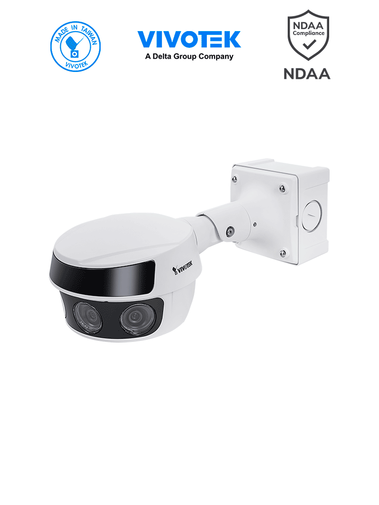 Cámara IP panorámica exterior VIVOTEK MS9321-EHV-v2 20MP 4 lentes 3.8mm Smart IR 30mts WDR PRO Audio Smart VCA Deep Search IP66 NDAA ONVIF