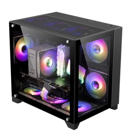 Gabinete Game Factor CSG570 mATX Fishtank Doble Cristal Templado USB 2.0/3.0 120mm Negro