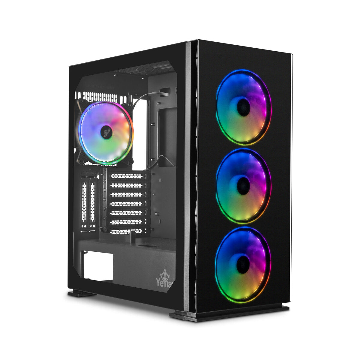 Gabinete Yeyian Lancer ATX Media Torre Mesh con 4 Ventiladores y Panel Lateral de Vidrio Templado - Negro
