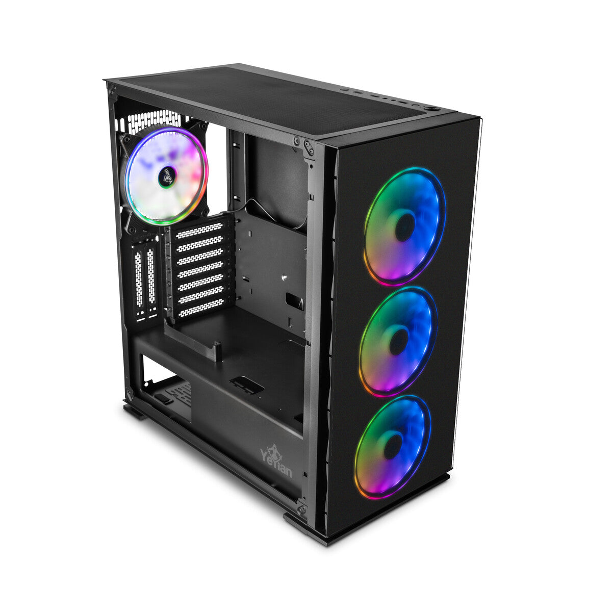 Gabinete Yeyian Lancer ATX Media Torre Mesh con 4 Ventiladores y Panel Lateral de Vidrio Templado - Negro