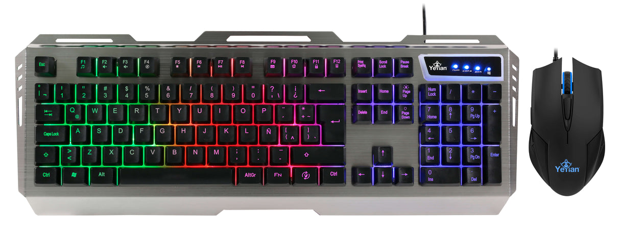Kit Teclado y Mouse Yeyian Gaming LED YKP-20706 Phoenix 3000 USB 3200, Retroiluminación RGB, 7 Teclas Programables, Cable Trenzado 1.8m