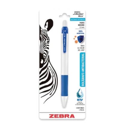 Bolígrafo Zebra Antimicrobial Retráctil J-Roller RLV Azul, Tinta Gel 0.7mm, Pack de 12