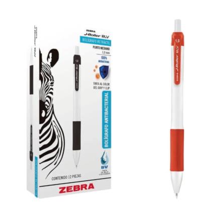 Bolígrafo Zebra Antimicrobial Retráctil J-Roller RLV Rojo, Tinta Gel 0.7mm, Pack 3 Unidades
