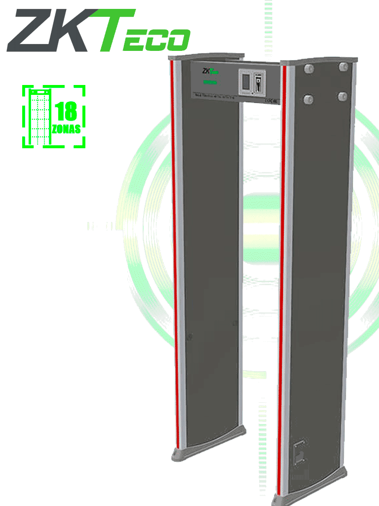 Arco detector de metales zkteco zkd2180 con 18 zonas, pantalla lcd 3.5", 256 niveles de sensibilidad ZK-D2180