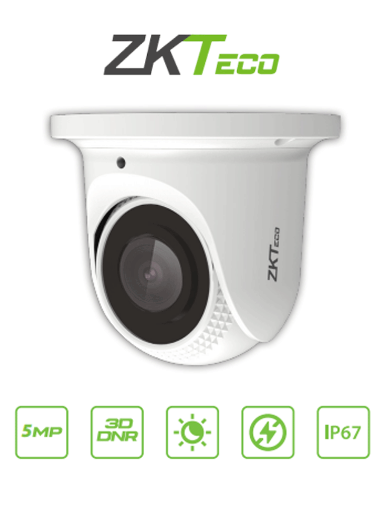 Cámara IP Domo ZKTECO ES855P21CS7MI 5MP H.265 2.8mm IR 30m PoE IP67 P2P ONVIF S