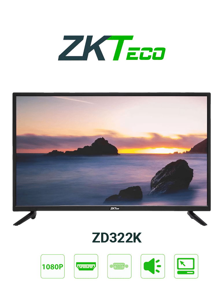 Monitor LED Profesional ZKTeco ZD322K de 32 Pulgadas FHD, 1920 x 1080, HDMI, VGA, Altavoces Incorporados