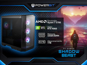 PC Gamer Powerbit Shadow Beast: AMD Ryzen 7 5700 (4.6 GHz), 32GB DDR4, SSD 1TB, NVIDIA GeForce RTX 4060, Windows 11 Home