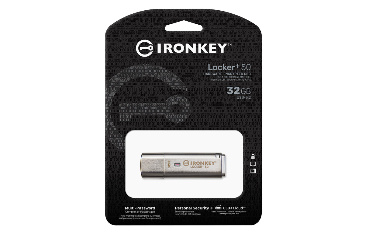 Kingston Technology IronKey 32GB IKLP50 AES USB, w/256bit Encryption Memoria Flash 32 GB USB tipo A 3.2 Gen 1 (3.1 Gen 1) 145 MB/s