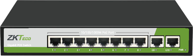 ZKTeco PE082-120-G switch Gigabit Ethernet (10/100/1000) Energía sobre Ethernet (PoE) Negro, Verde,