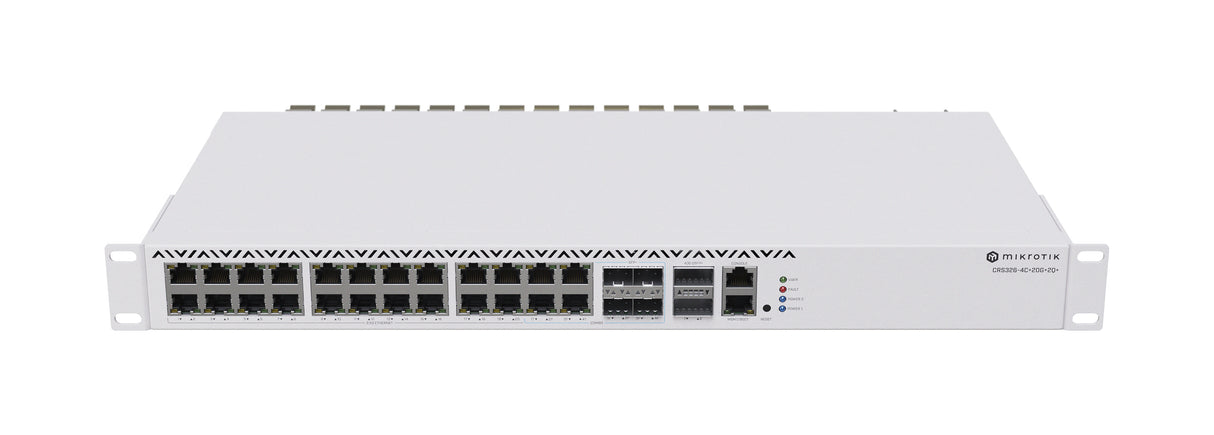CRS326-4C+20G+2Q+RM, Ruteador Switch, CPU 650MHz RAM 128MB, 20x2.5GEth, 4xCombo, 2xQSFP+ 40G, 1x100Mbit Eth, RouterOS L6