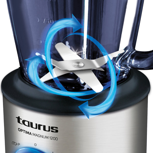 Taurus OPTIMA MAGNUM 1200 licuadora 1.75 L Batidora de mesa 1200 W Plata, Función de pulso, Picahielos