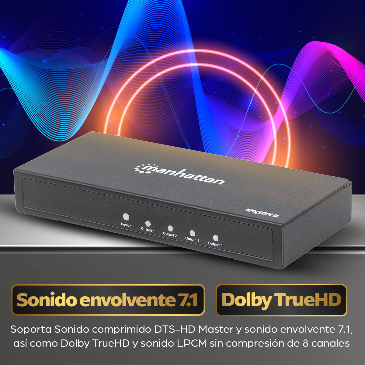 Manhattan Video Splitter HDMI 4K de 4 puertos divisores de vídeo HDMI 4x HDMI 2.0 5