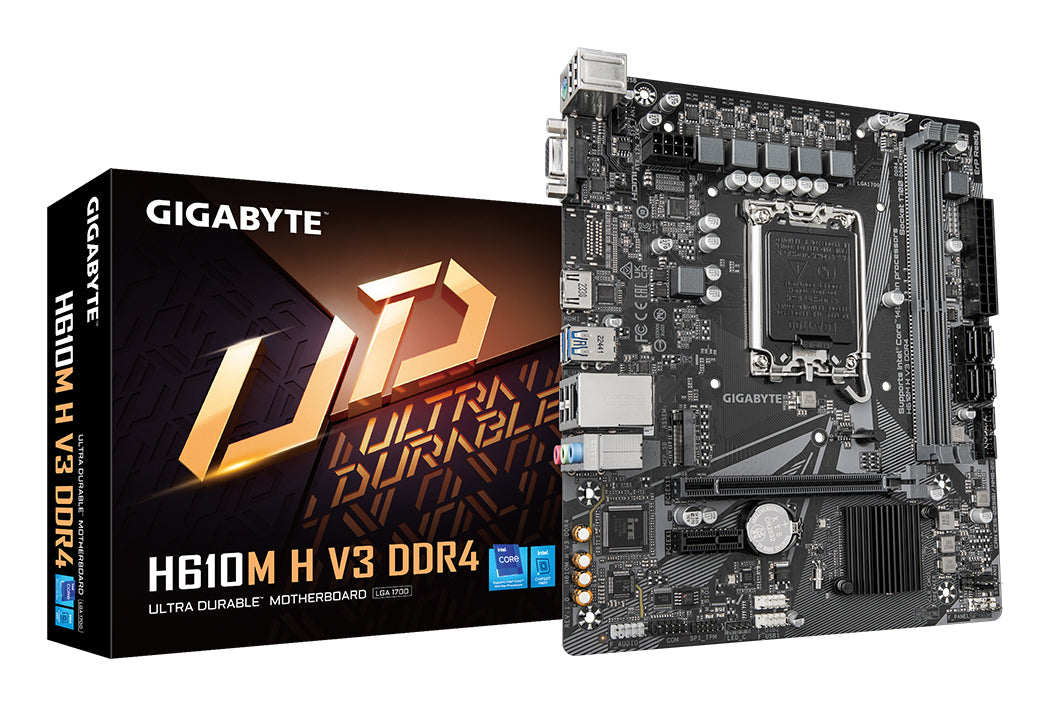 GIGABYTE H610M H V3 DDR4 Placa base - Compatible con procesadores Intel Core 14th CPUs, 4+1+1 Hybrid Phases Digital VRM, up to 3200MHz DDR4, 1xPCIe 3.0 M.2, GbE LAN, USB 3.2 Gen 1 placas base Intel LGA 1700 LGA 1700 DDR4-SDRAM