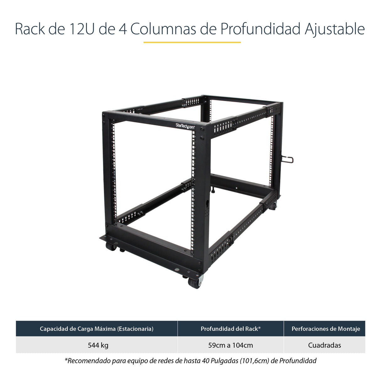 StarTech.com Rack 12U Móvil de Marco Abierto de 4 Columnas para Servidores - Rack de Cuatro Columnas de 19 Pulgadas para