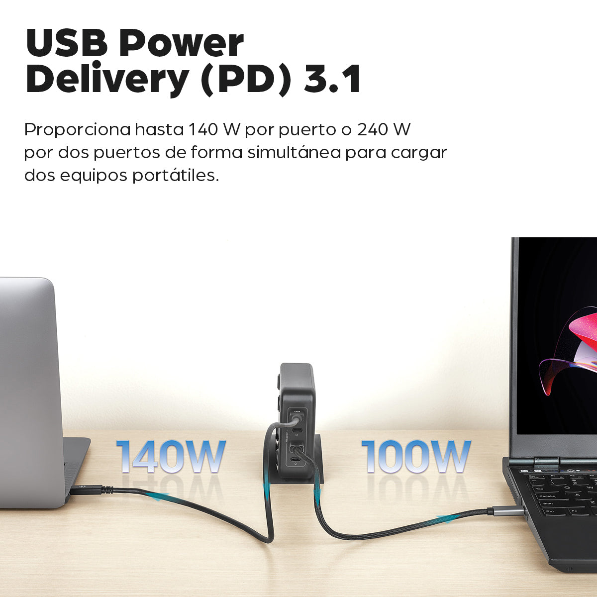 Manhattan Estación de carga GaN USB Power Delivery de 4 puertos, 240 W / PD 3.1, 4 puertos USB-C PD hasta 140 W por puer