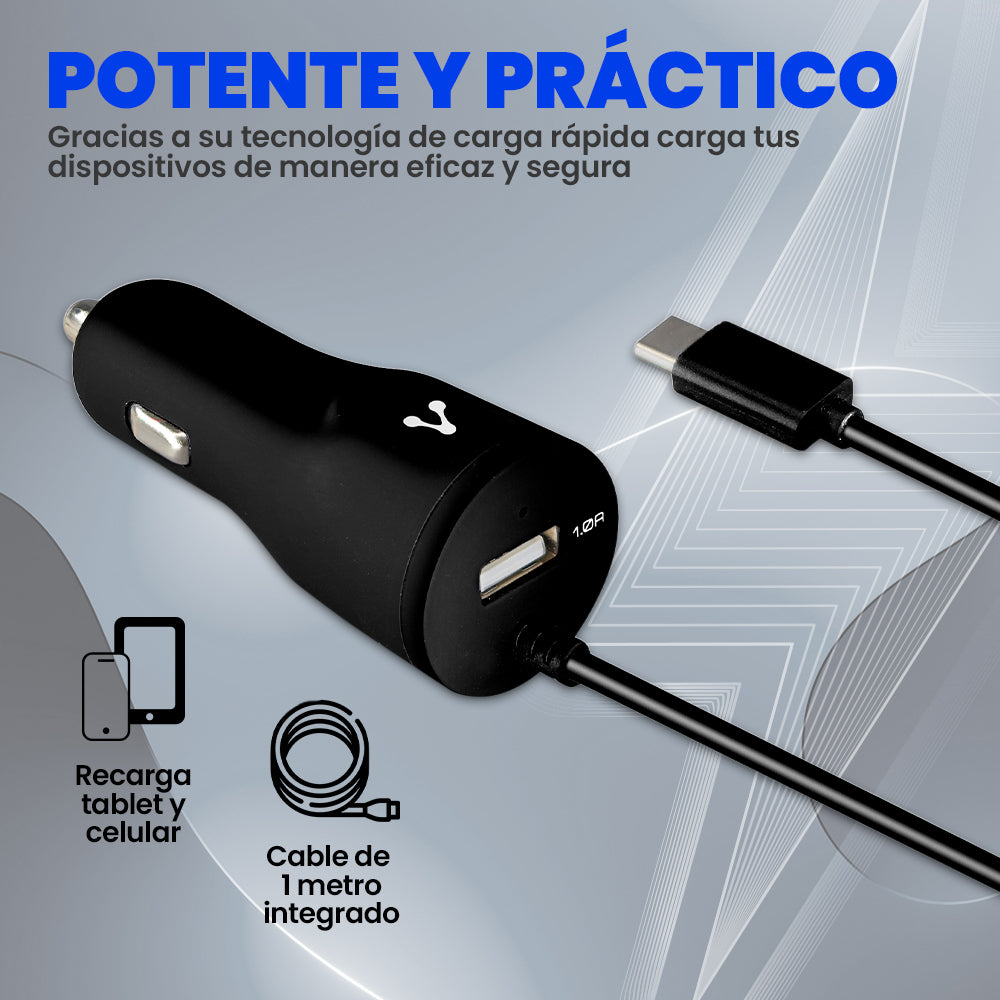 Cargador para Auto Vorago 1xUSB 2.0, Cable Micro USB 2.4A Negro