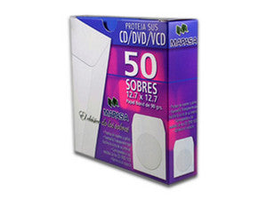 Pack 50 Fundas CD MAPASA 12.7x12.7 cm, Capacidad 1 Disco, Color Blanco