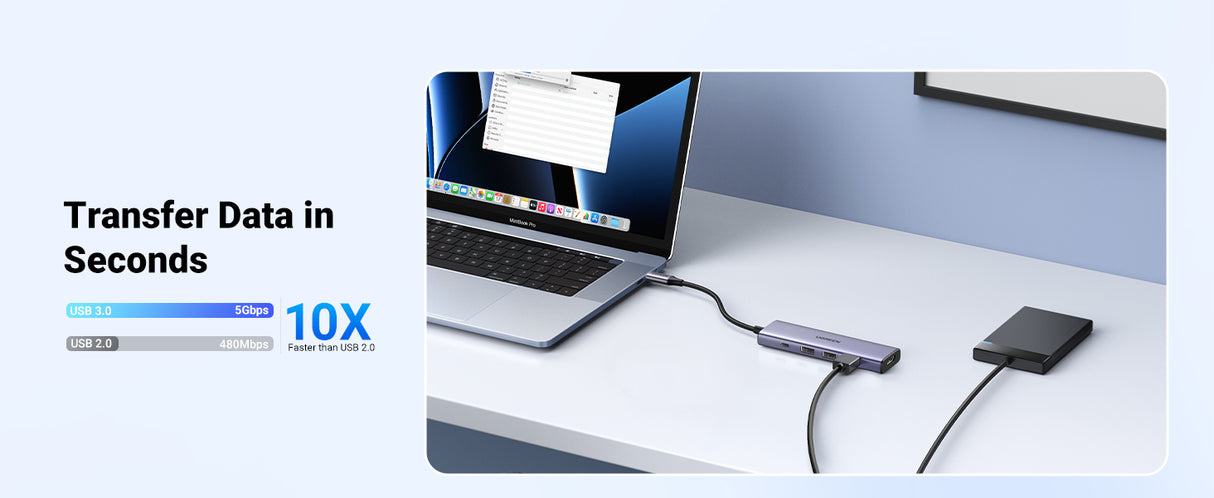 Ugreen 15596 base para portátil y replicador de puertos Alámbrico USB 3.2 Gen 1 (3.1 Gen 1) Type-A + Type-C Aluminio