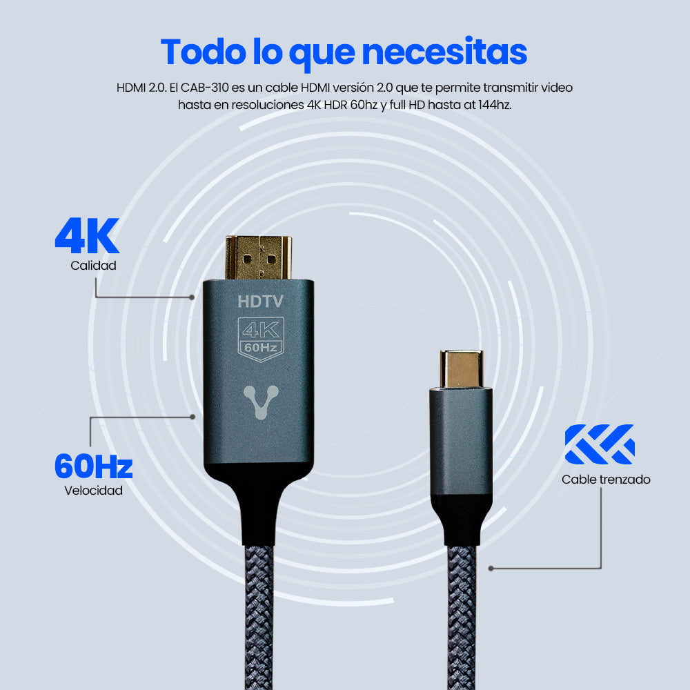 CABLE CONVERTIDOR VORAGO CAB-310 Tipo C A HDMI 4k 1.8 MT