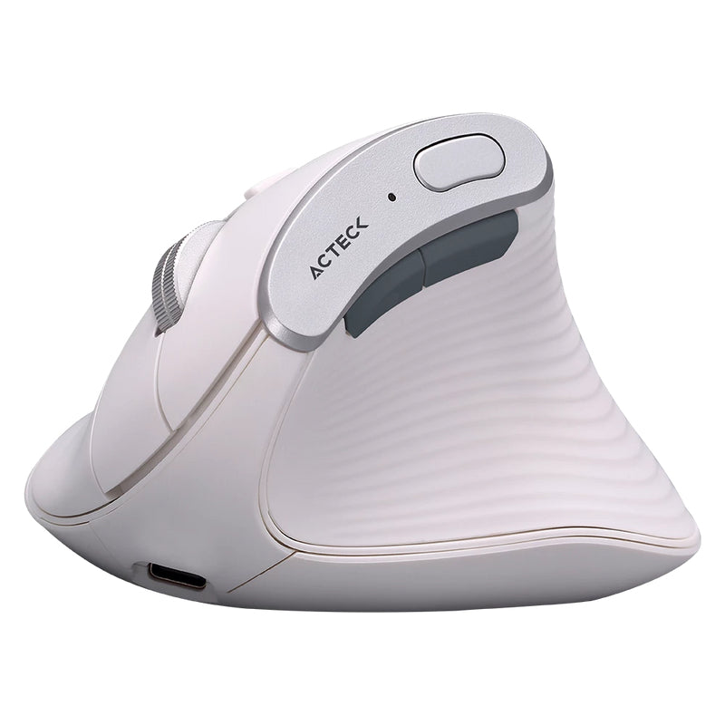 Acteck Virtuos Fitt Pro MI770 ratón Oficina Diestro RF inalámbrico + bluetooth Óptico 2400 DPI, Diseño vertical, Blanco
