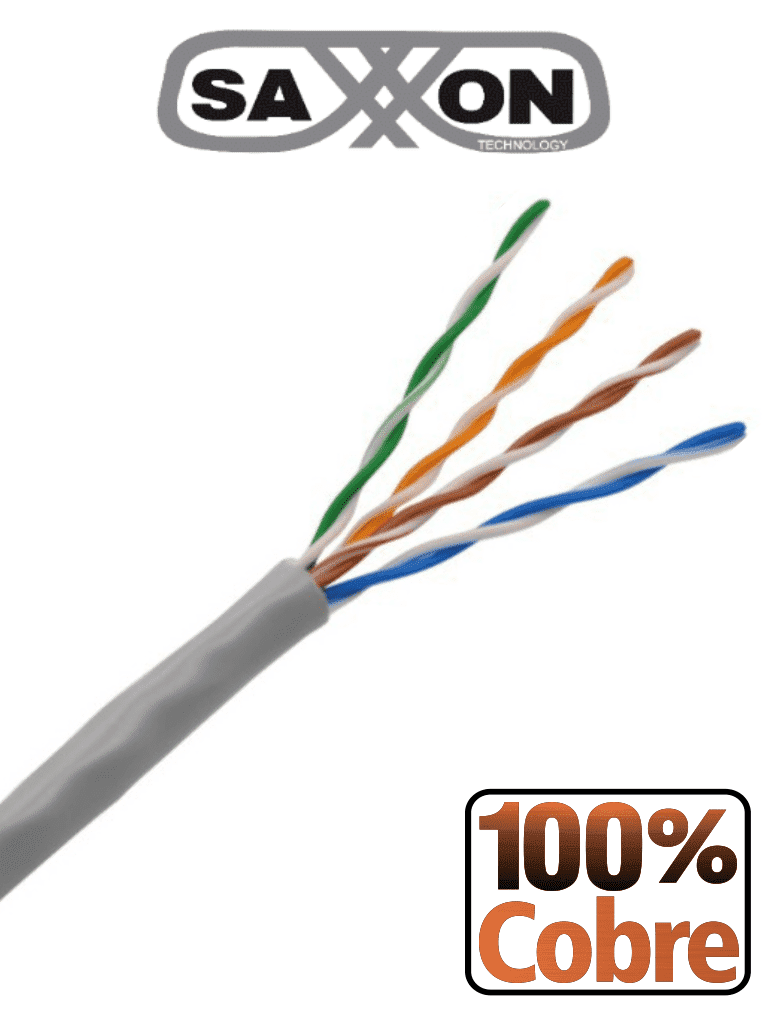 SAXXON Bobina de cable utp cat5e 100% cobre/ 305 metros/ bobinado reelex /color gris/ uso interior/ 4 pares/ soporta pruebas de rendimiento/ ideal para cableado de redes y video/ OUTPCAT5E