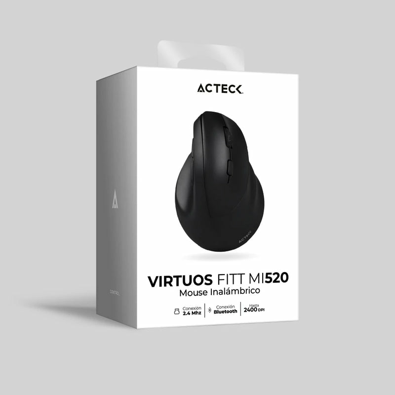 Mouse ACTECK Ergonomico Vertical Virtuos Fitt MI520 2.4 Ghz + 2 Modos Bluetooth de 2,400 DPI s 3 Nvl + 6 Botones + Bat R