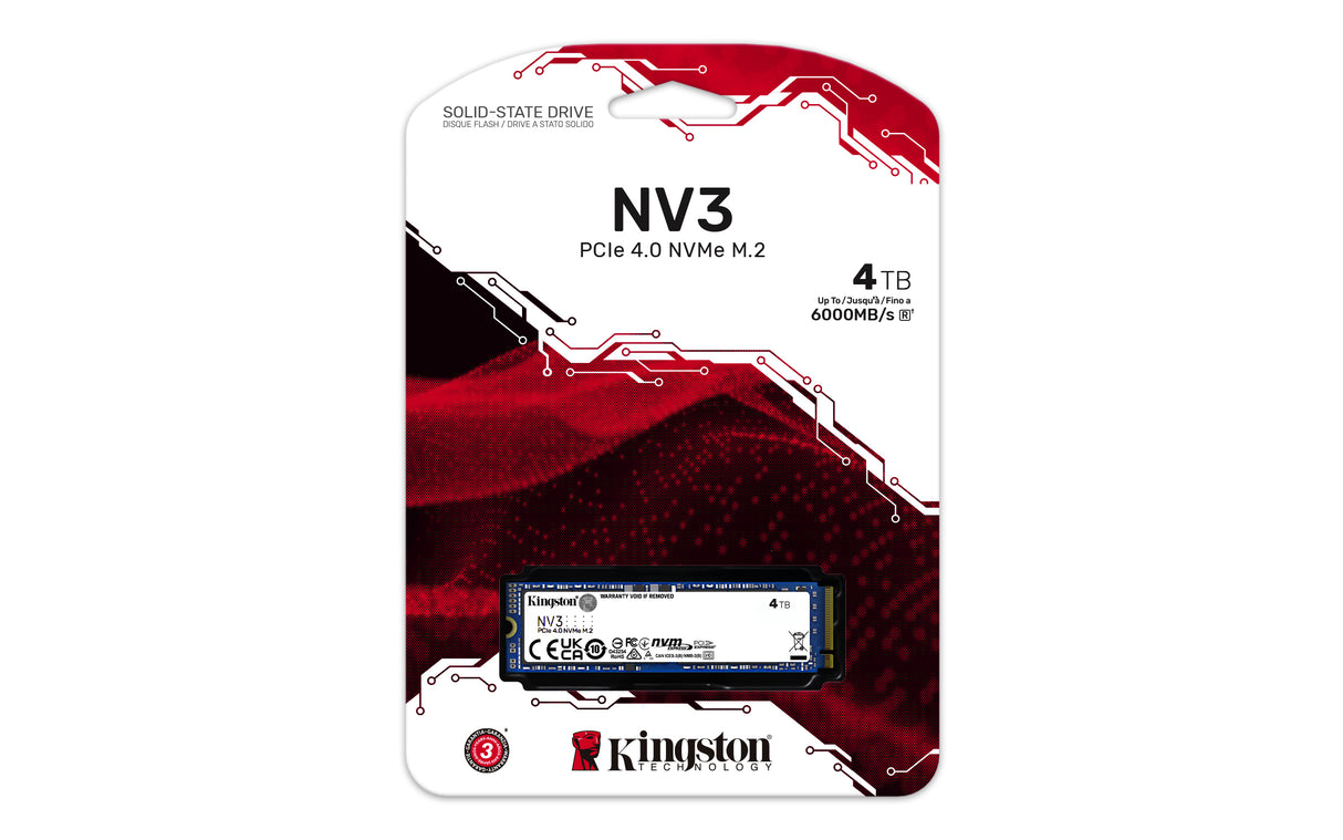 Kingston Technology NV3 4 TB M.2 PCI Express 4.0 NVMe 3D NAND, 6000 MB/s
