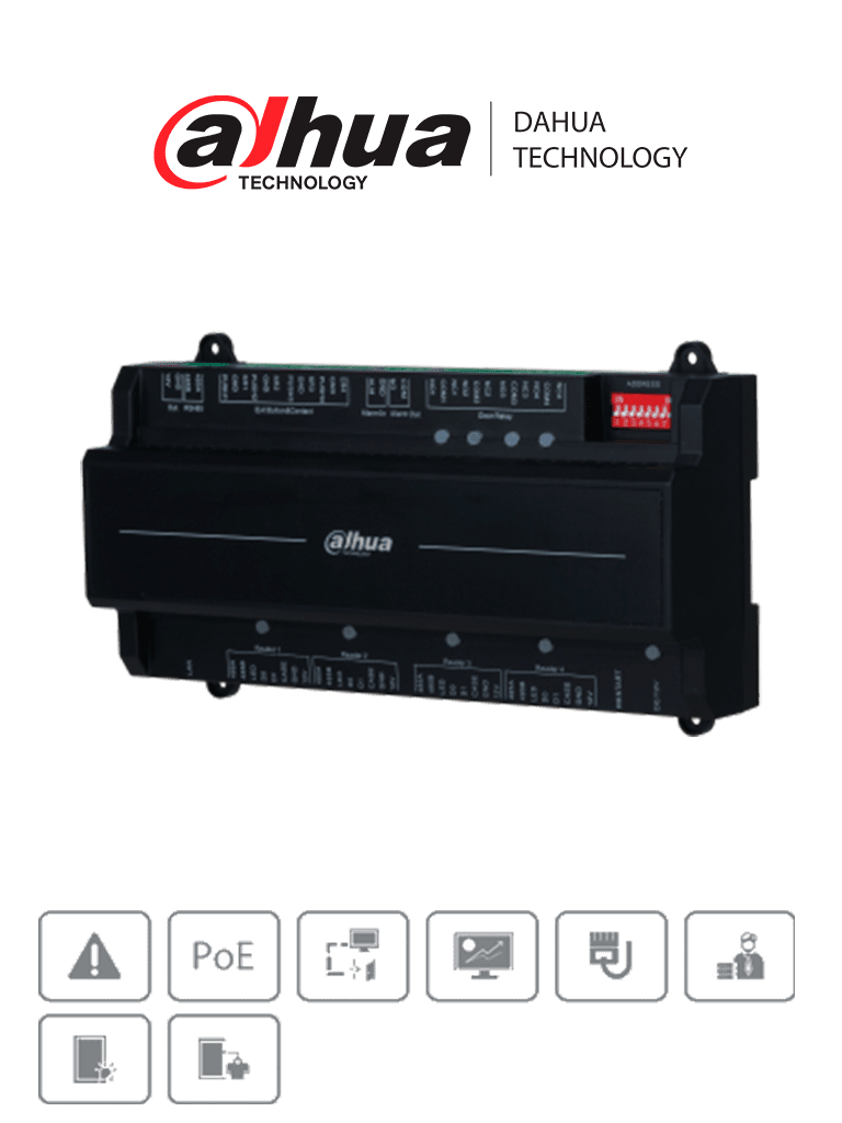 DHI-ASC2204B-S DAHUA S - panel de control de acceso para 4 puertas y 4 lectoras/ tcp/ip/ comunicación rs-485 y wiegand/ 100,000 usuarios, 3,000 huellas y 500,000 registros/ soporta interlock, anti-passback, desbloqueo remoto/ funcion watchdog/