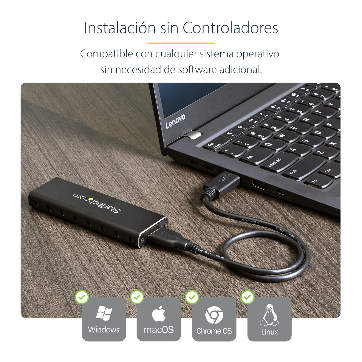 StarTech.com Caja USB 3.0 (5Gbps) a SSD M.2 de Aluminio con UASP - Negro - SATA NGFF M.2 con B Key y B+M Key - Caja Port