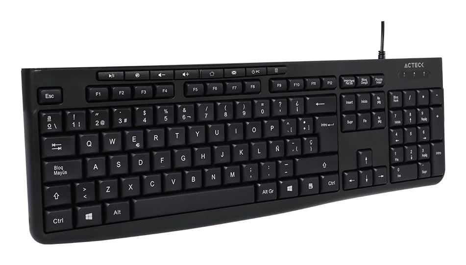 Acteck Inspire Prime TA222 teclado Hogar / Oficina USB QWERTY Español Negro, Tamaño completo (100%), Alámbrico, Interrup
