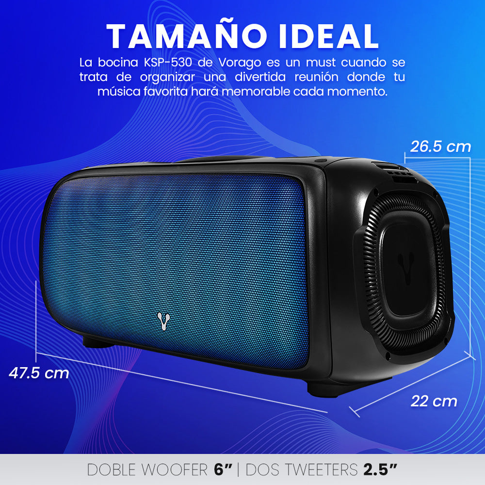 BAFLE VORAGO KSP-530 40W RMS 2x6" + 2x2.5" TWEETER 5400mAh FLAME LIGHT TWS USB / TF / BT / AUX