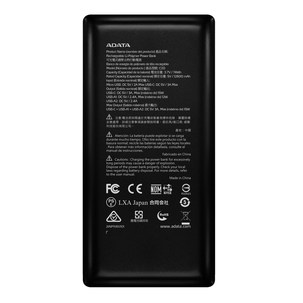 ADATA C20 Batería 3 Negro Universal Si